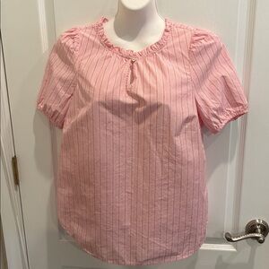 Talbots Pink/White Striped Puff Sleeve Blouse Size M